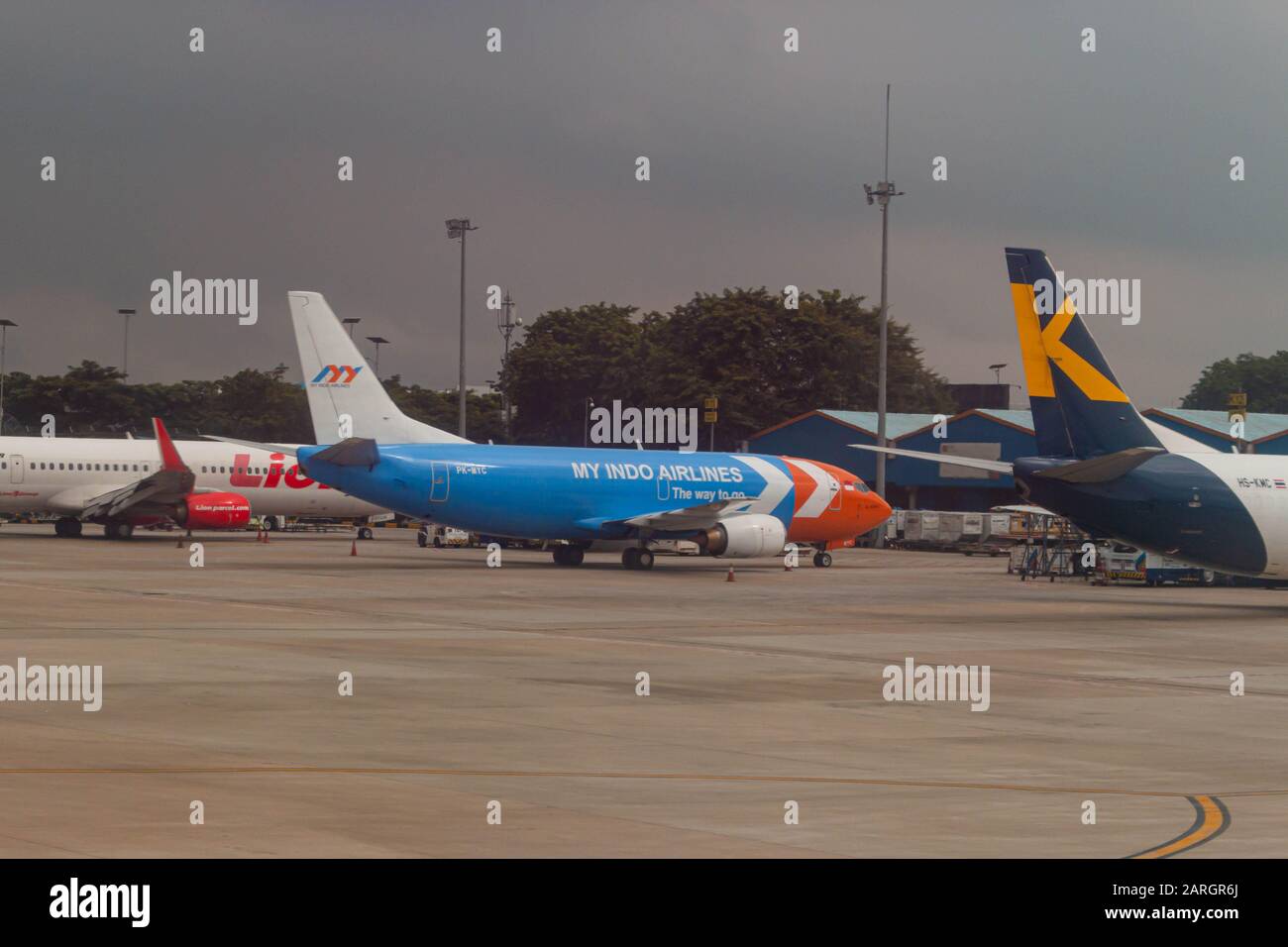 My Indo Airlines Cargo PK-MYC Boeing 737-39K(SF) at Soekarno-Hatta International Airport Stock Photo