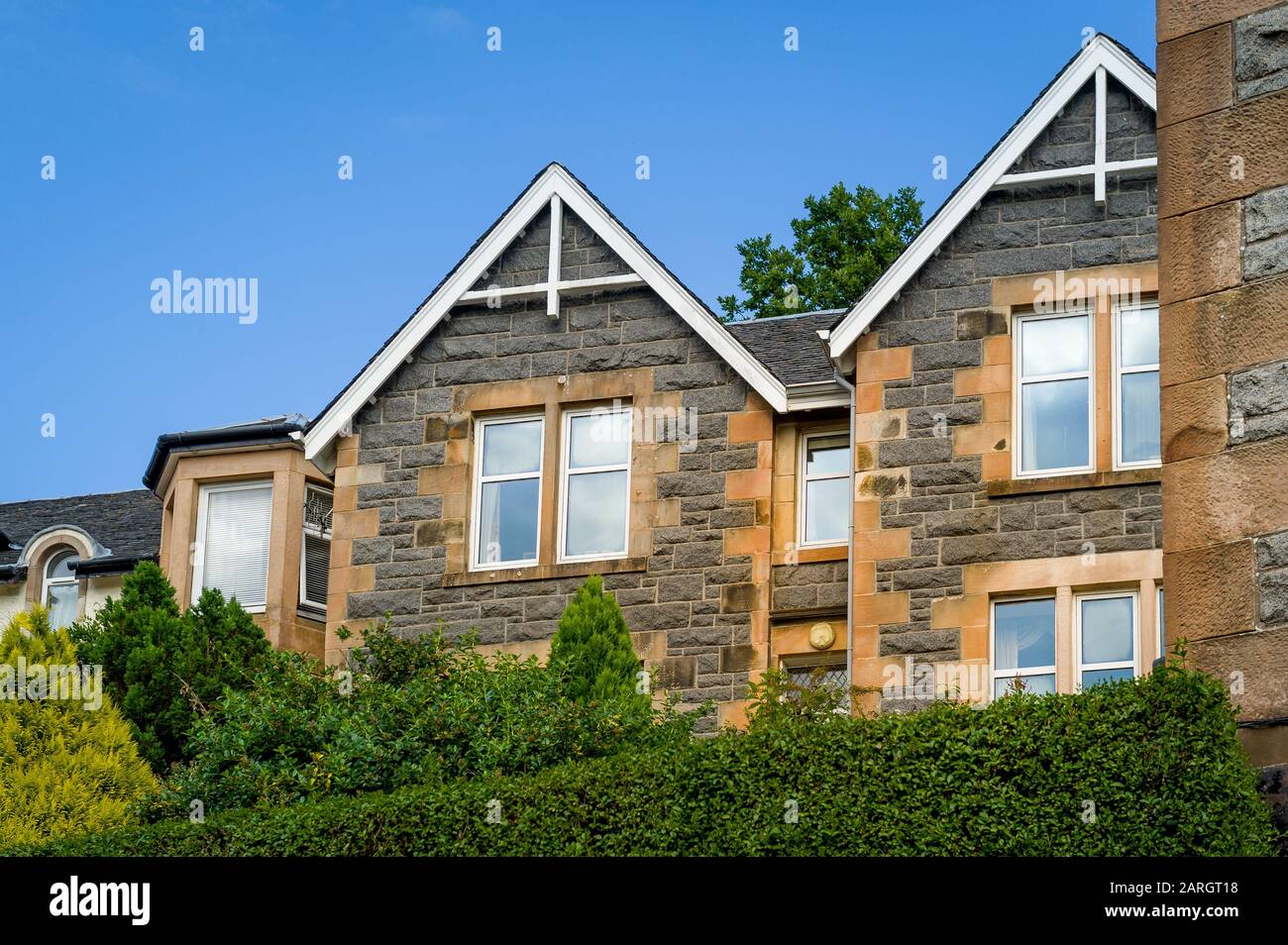 Facades of traditional scottish houses. Oban old town, Scotland. Stock Photo