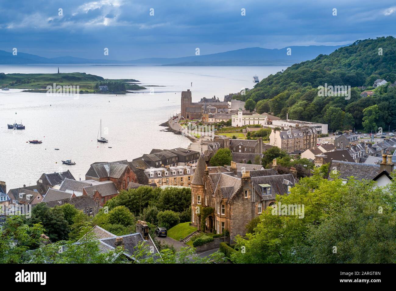 Oban aerial view from viewpoint at McCaig's tower. Hebrides islands, Scotland. Stock Photo