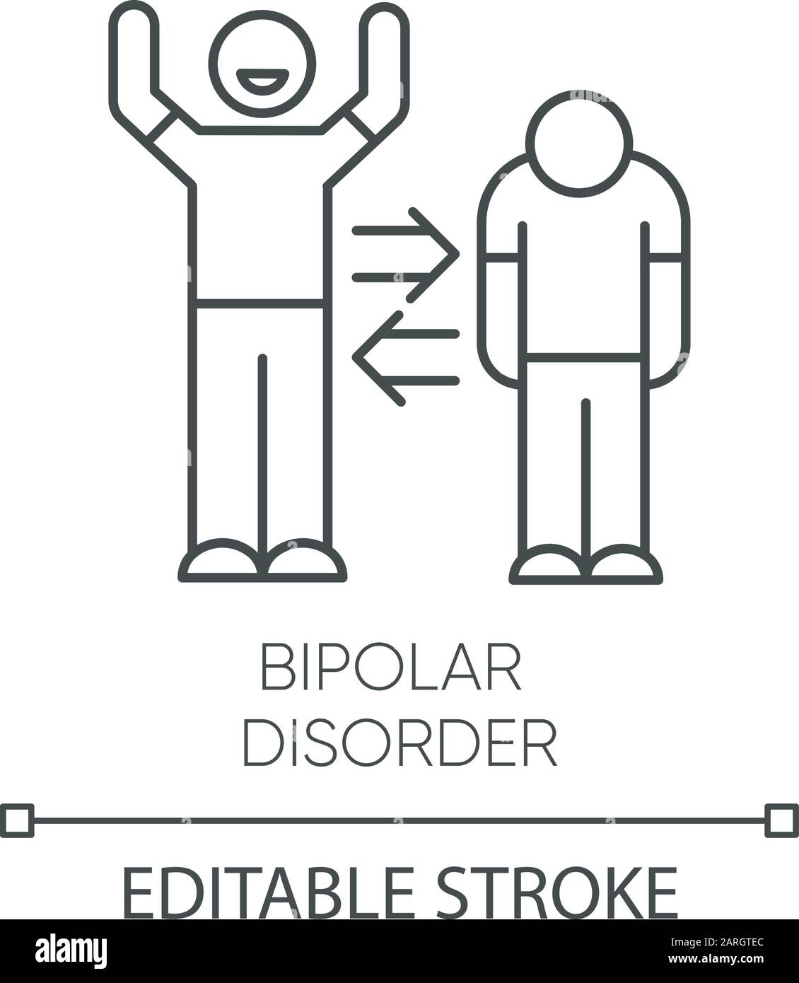 Bipolar disorder linear icon. Manic, depressive episodes. Split personality. Mood change. Mental health issues. Thin line illustration. Contour symbol Stock Vector