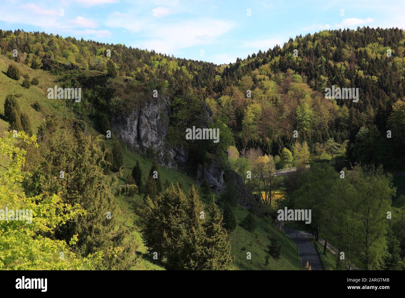 Landschaft am Kleinziegenfelder Tal, Naturschutzgebiet, Weismain, Landkreis Lichtenfels, Oberfranken, Bayern, Deutschland Stock Photo