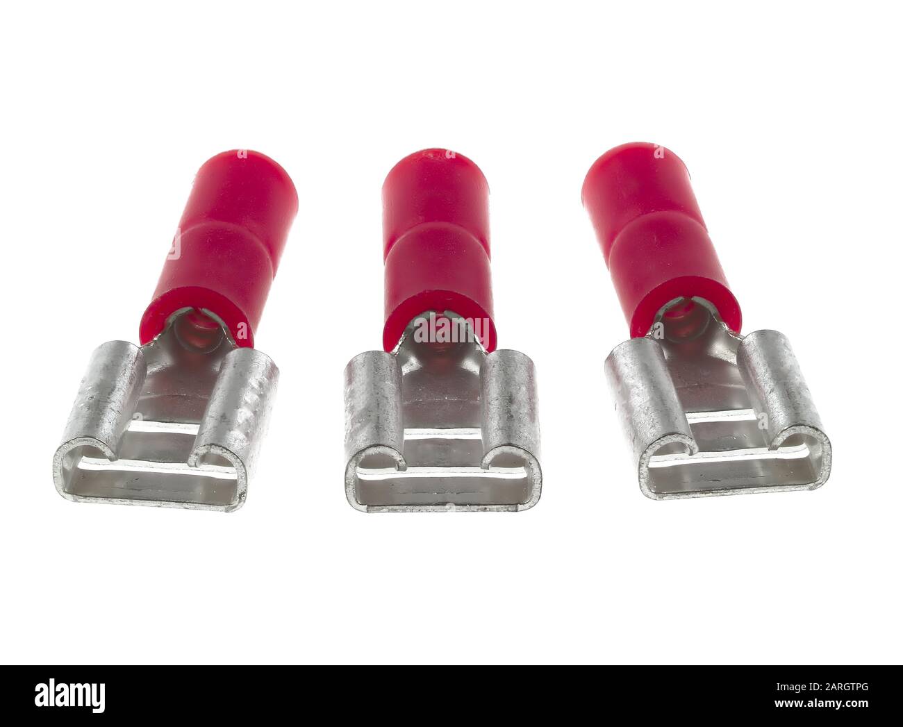 Quick release crimp receptacle terminals, insulated, red, isolated on