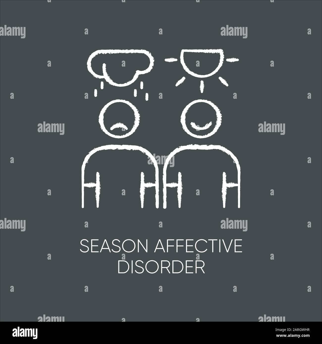 Seasonal affective disorder chalk icon. Mood swing. Emotional change. Manic and depressive episodes. Anxiety. Low energy. Mental health. Psychological Stock Vector