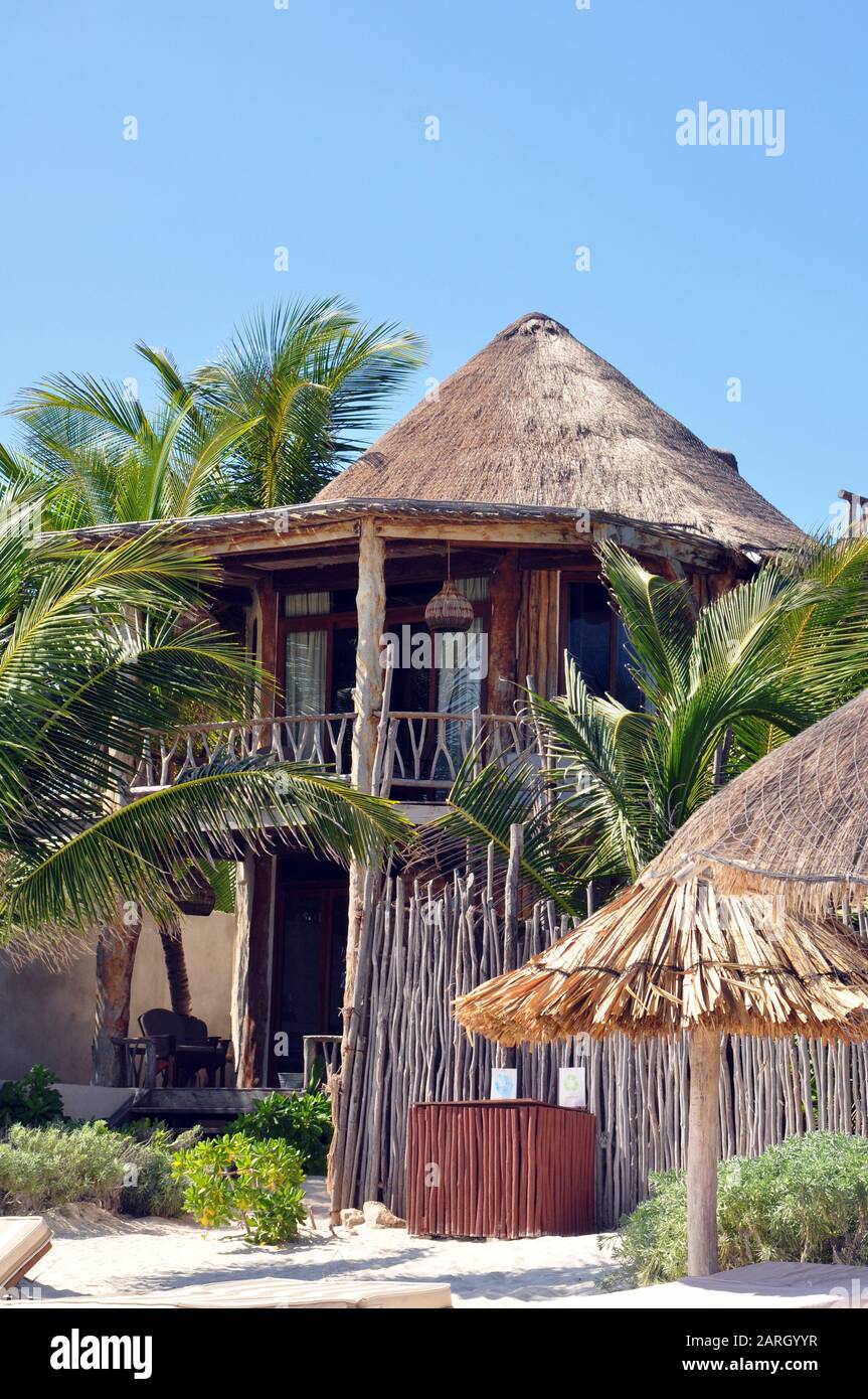 A Beach Hut in Tulum, Mexico Stock Photo