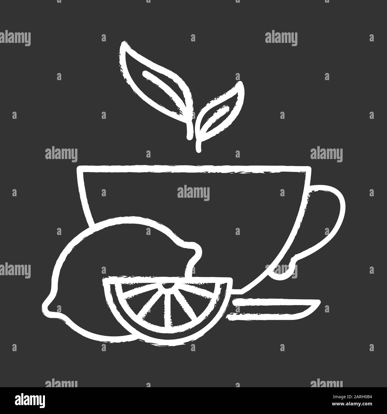 Lemon tea chalk icon. Common cold aid. Flu virus, influenza cure. Healthcare. Aromatic teacup. Hot drink in cup. Antioxidant with vitamin C. Beverage Stock Vector