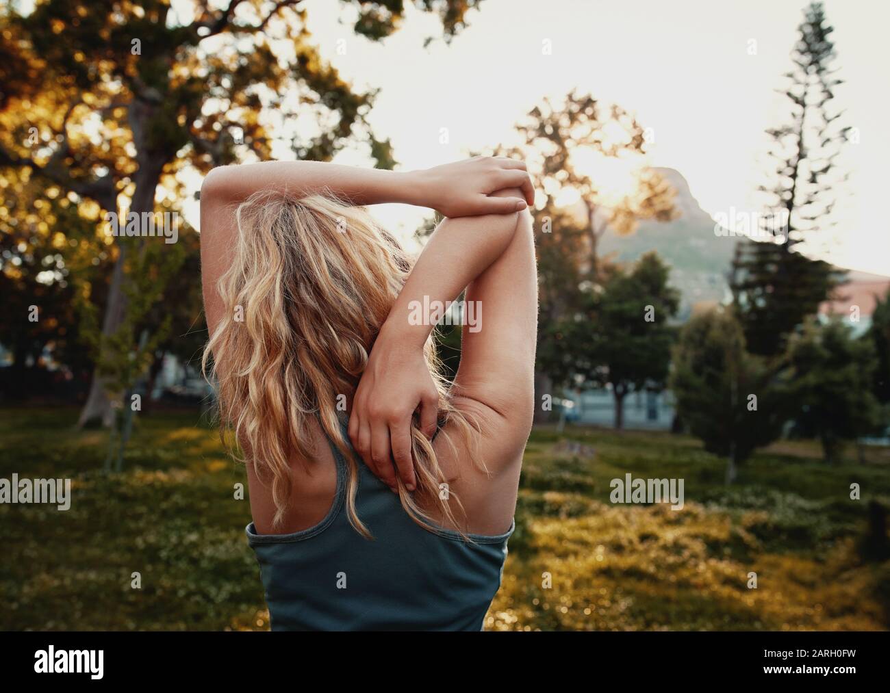 Slim blonde female rear view hi-res stock photography and images - Alamy