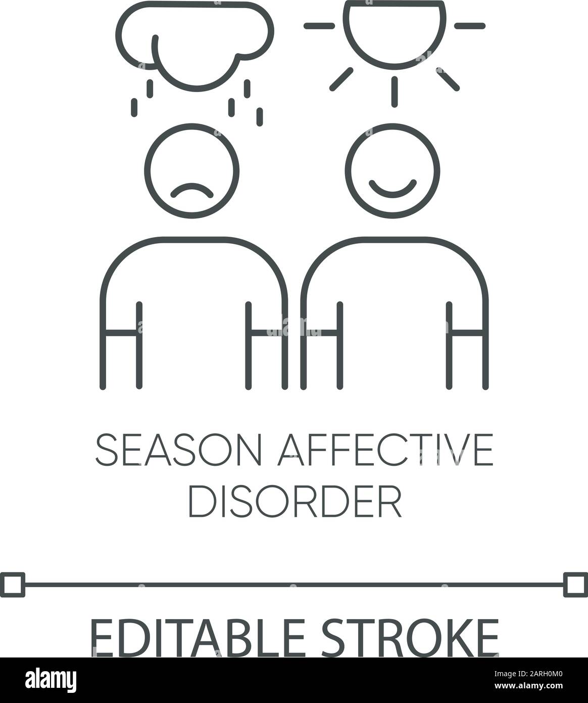 Seasonal affective disorder linear icon. Emotional change. Manic, depressive episodes. Anxiety. Mental health. Thin line illustration. Contour symbol. Stock Vector