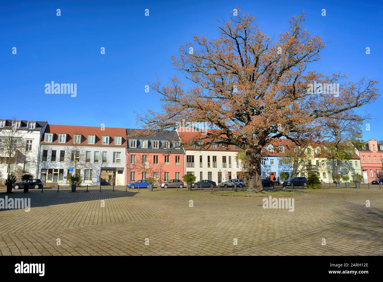 Market square in Werder Havel, at the Werderinsel with buildings and