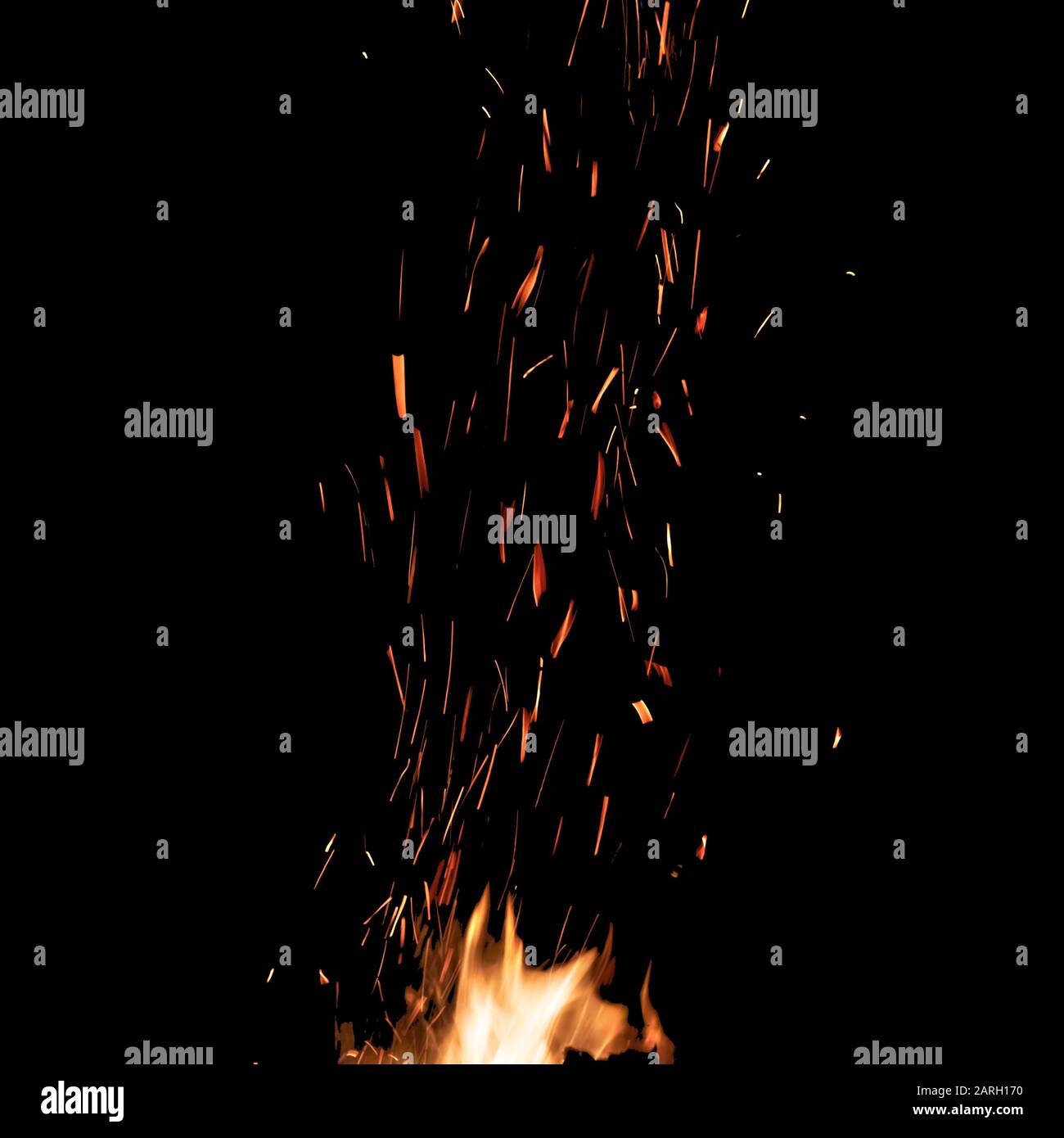 Bonfire Flame With Bright Sparks Isolated On Black Background Stock Photo Alamy