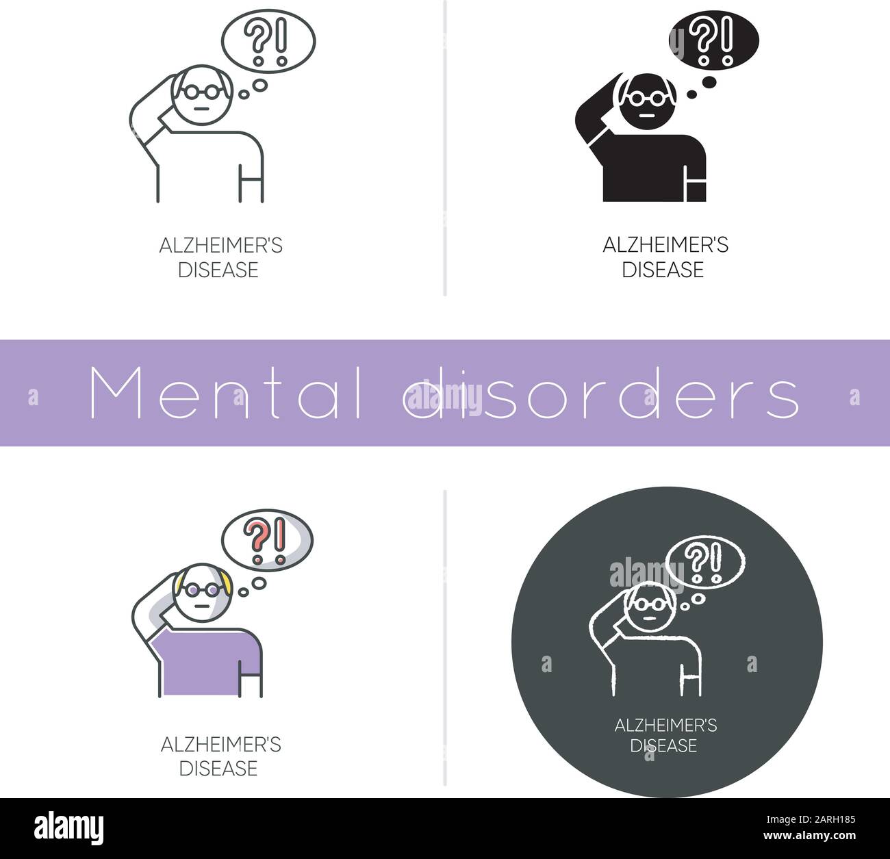 Alzheimer S Disease Icon Dementia Memory Loss Trouble With Thinking Illness From Old Age Elderly Person Mental Disorder Flat Design Linear And Stock Vector Image Art Alamy