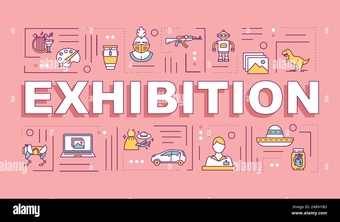 Exhibition word concepts banner. Museum exposition. History and culture.  Science and technology. Infographics with linear icons on pink background.  Is Stock Vector Image & Art - Alamy