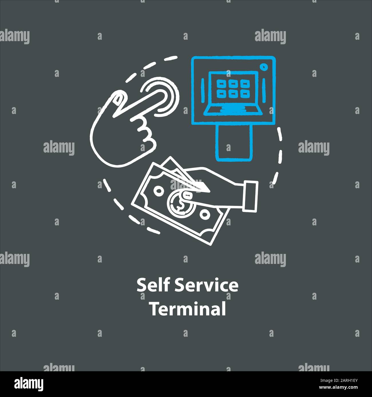 Self Service Terminal chalk concept icon. Customeroperated checkout