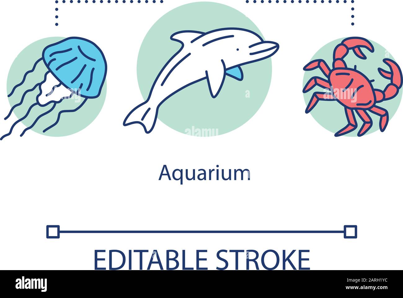Aquarium concept icon. Tropical underwater animals. Marine life display ...
