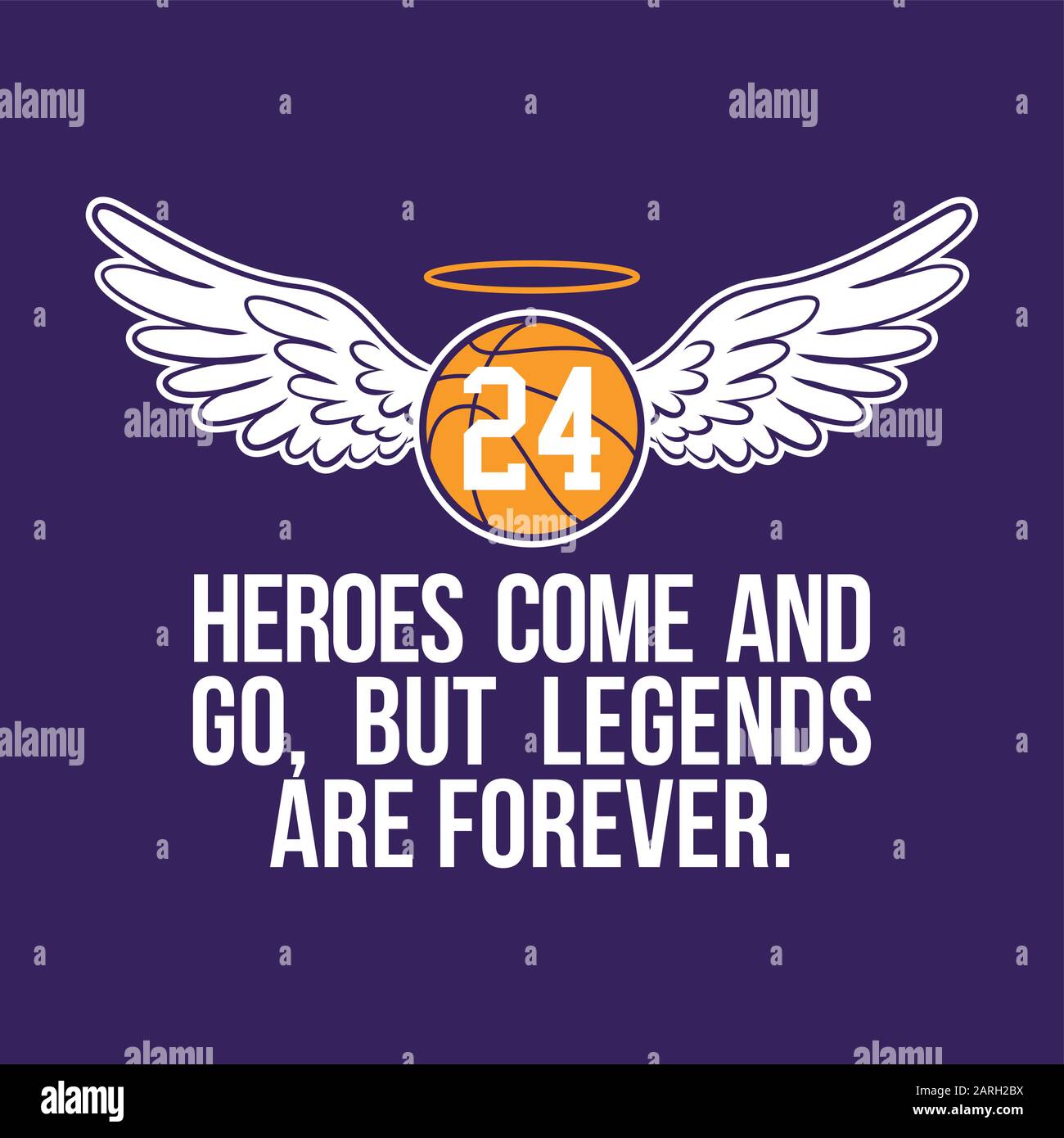 R.I.P. Kobe Bryant - Basketball with angel wings and glory. Heroes come and go, but legends are forever. Stock Vector