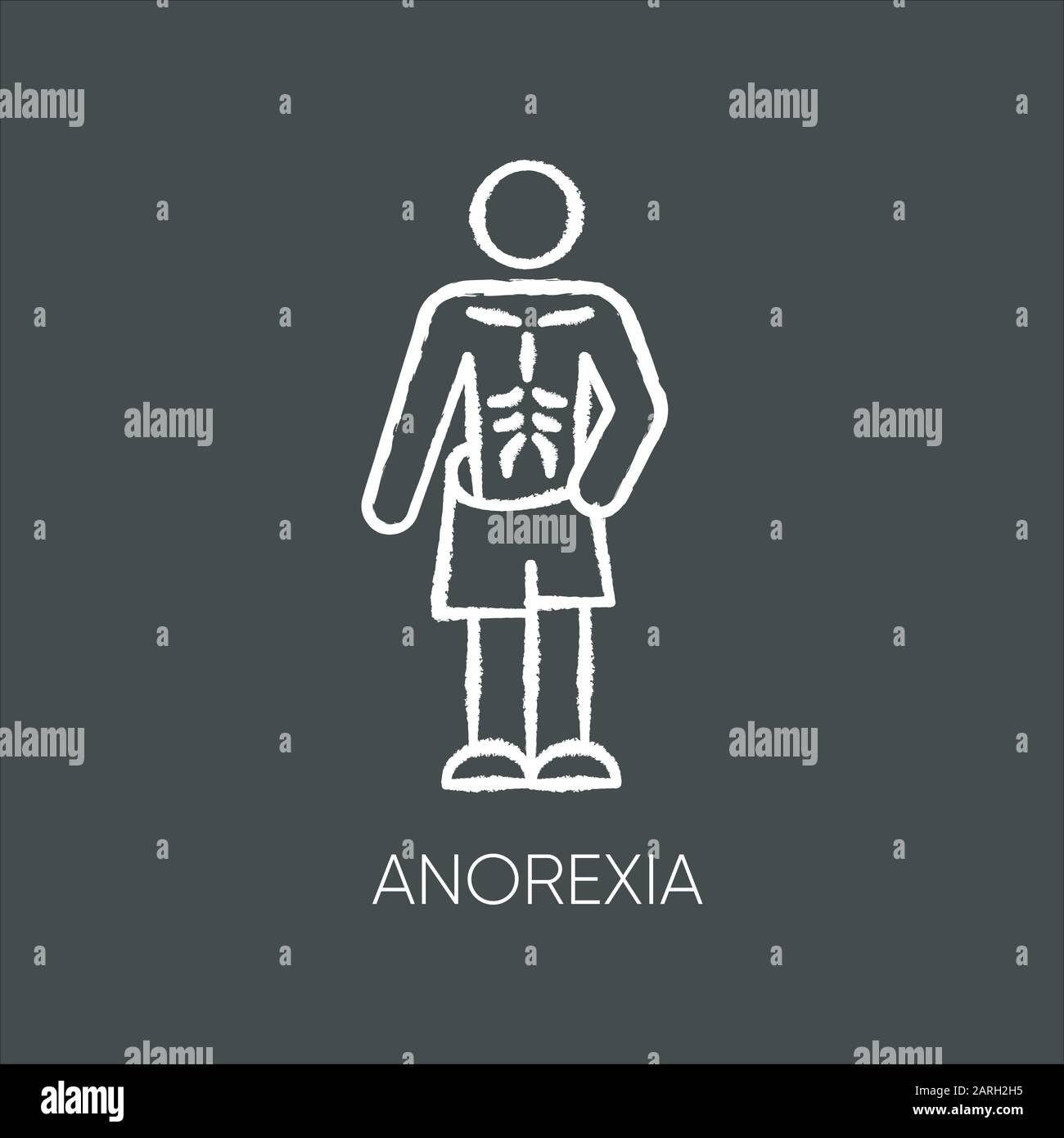 Anorexia chalk icon. Eating disorder. Underweight body mass. Anxiety and depression. Slim and skinny person. Unhealthy weight loss. Mental health. Iso Stock Vector