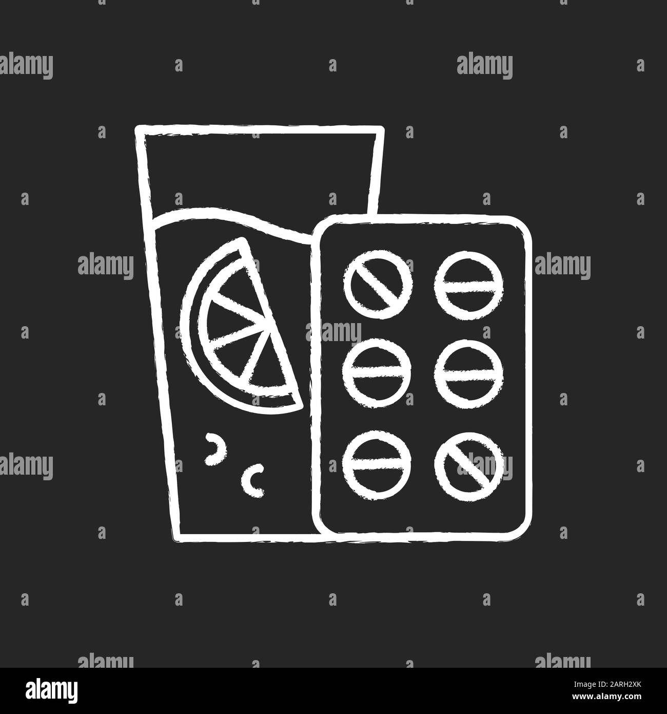 Vitamin intake chalk icon. Orange juice. Diet supplement. Citrus drink