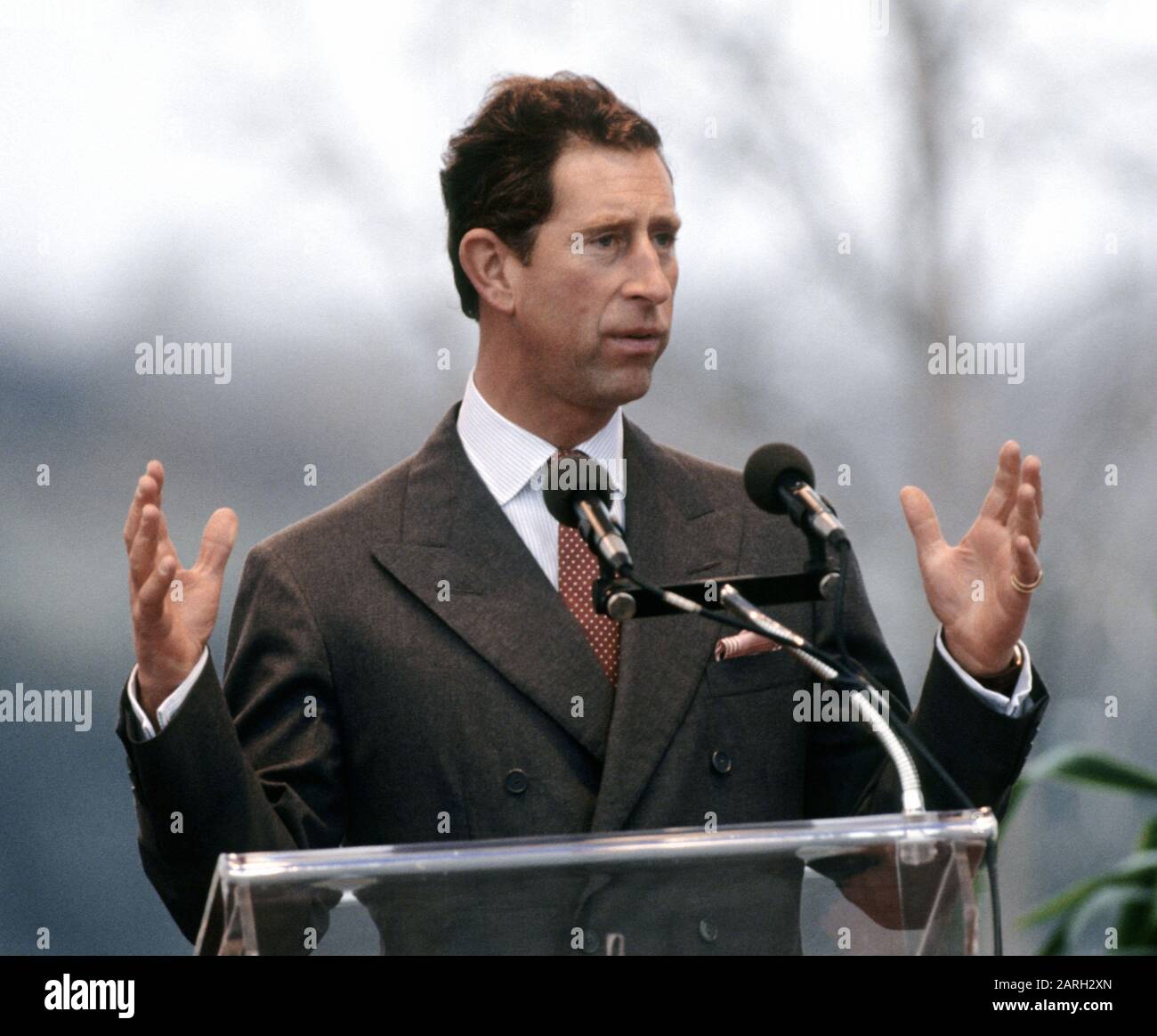 HRH Prince Charles makes a speech during his visit to Sudbury, Canada