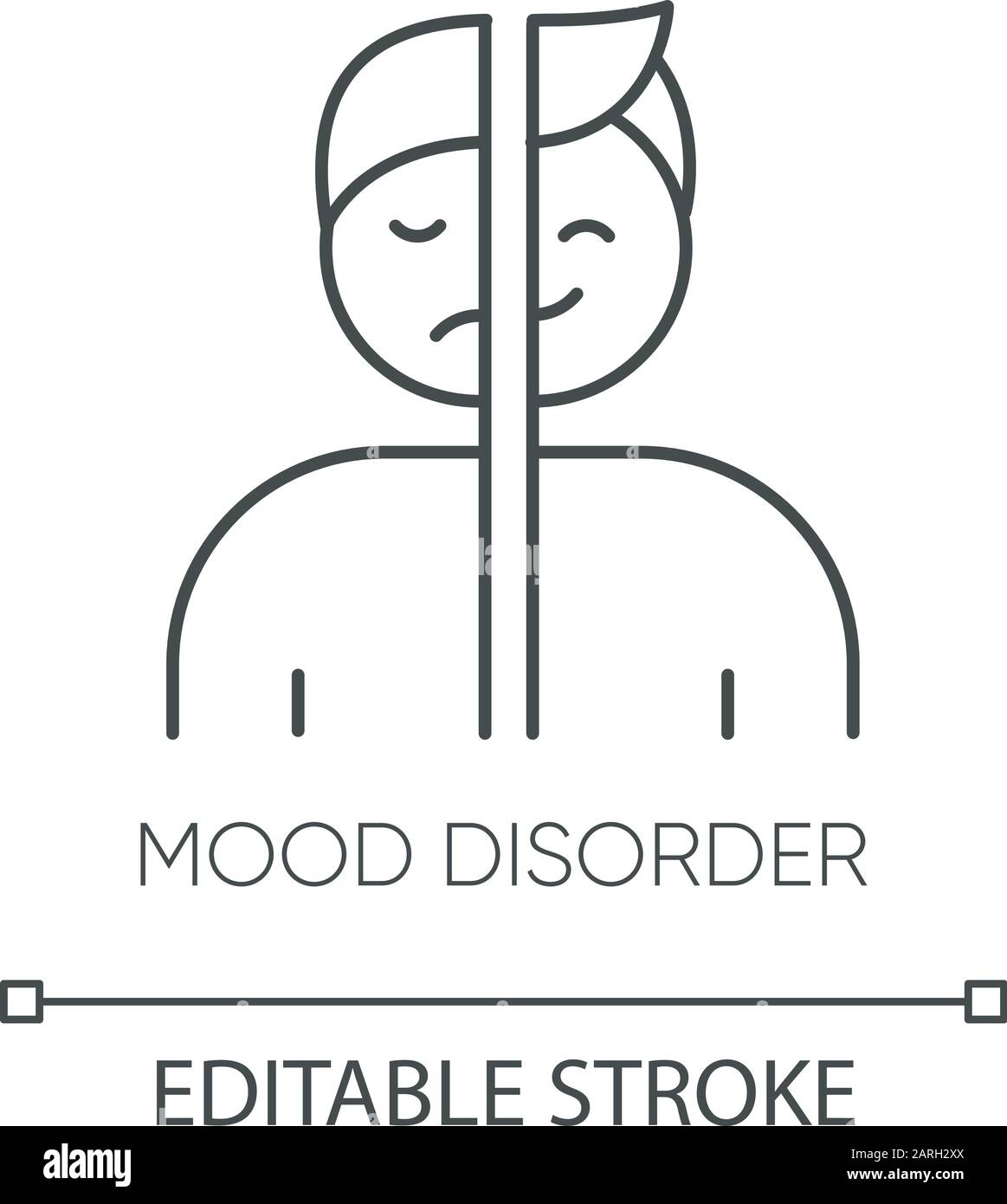 Mood disorder linear icon. Manic, depressive episodes. Dysthymia, cyclothymia. Emotional swing. Mental health. Thin line illustration. Contour symbol. Stock Vector