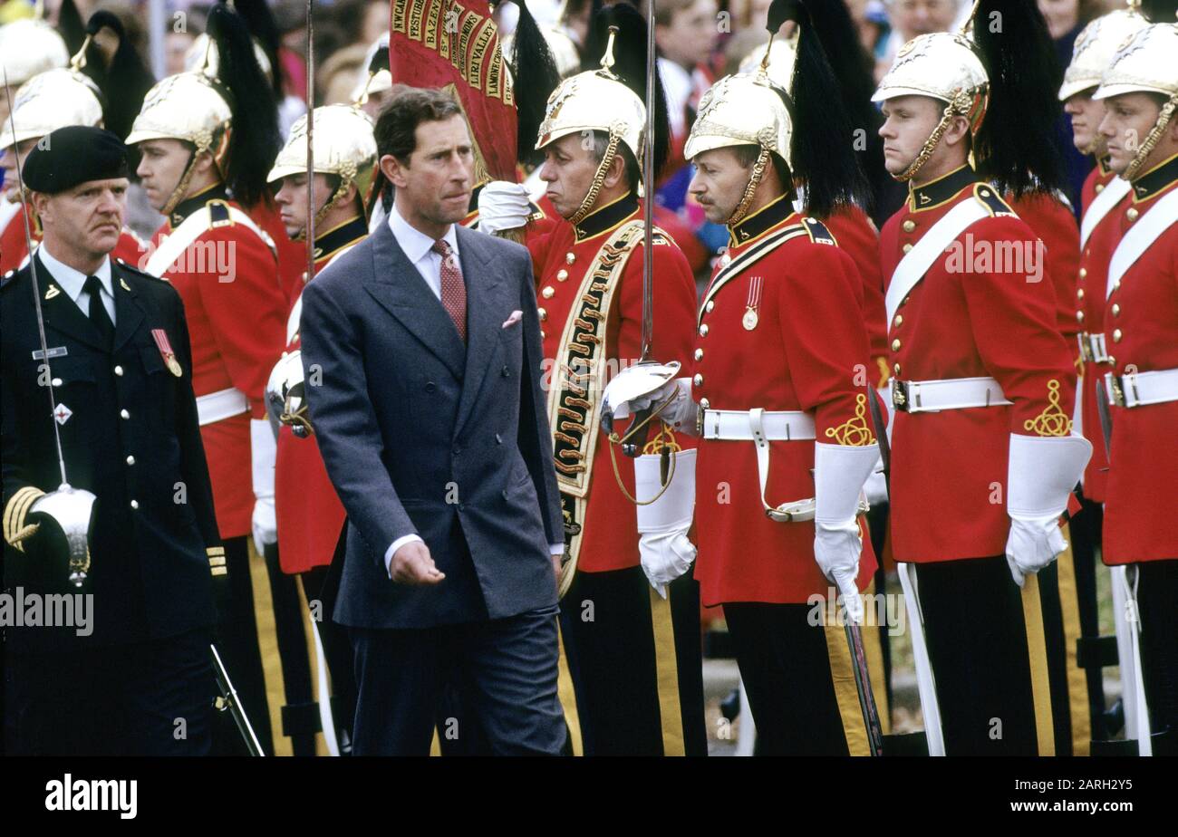 HRH Prince Charles inspects the guard of honour on his arrival in Sudbury, Canada October 1991 Stock Photo