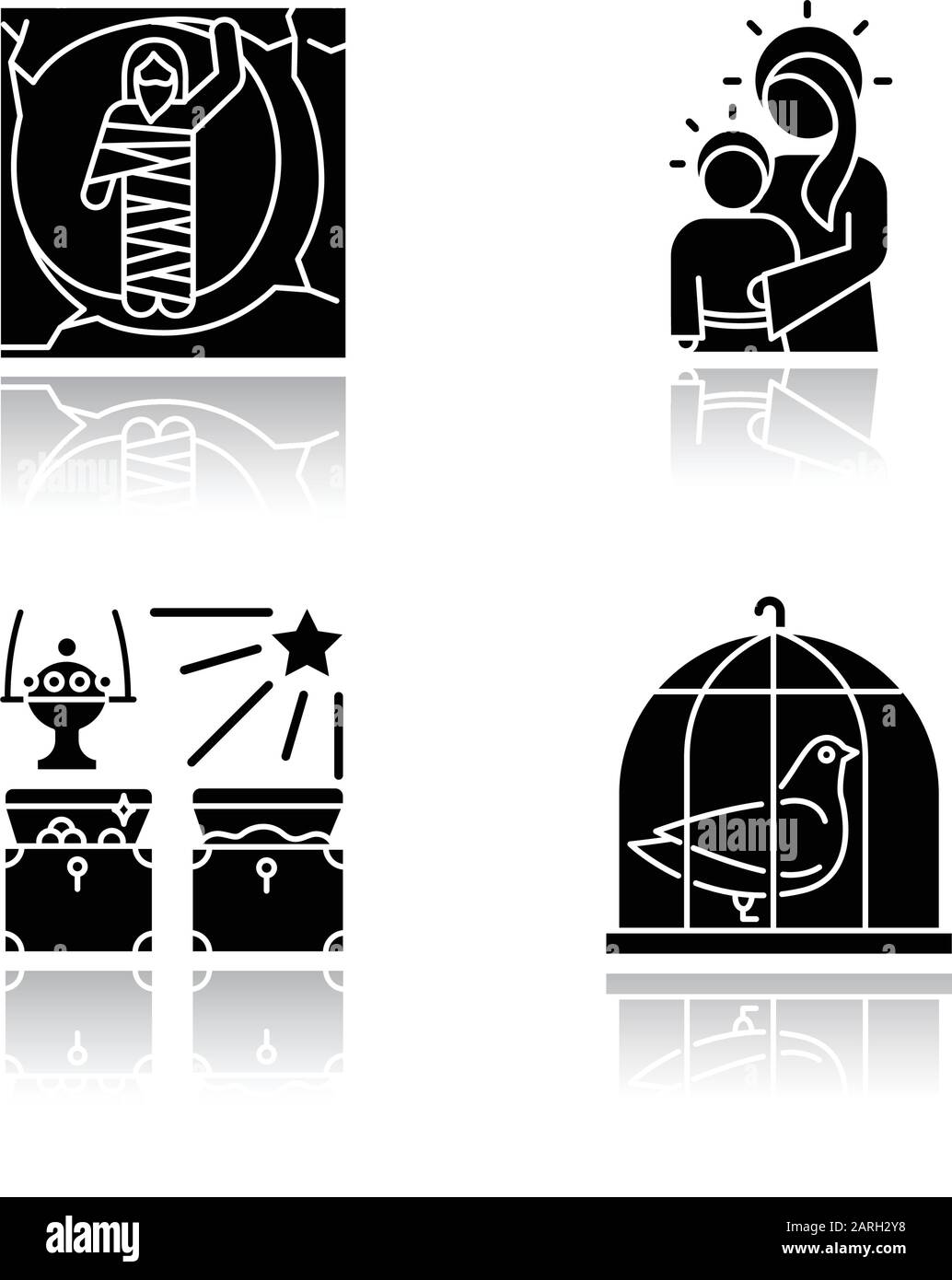 Bible narratives drop shadow black glyph icons set. Resurrected Lazarus ...