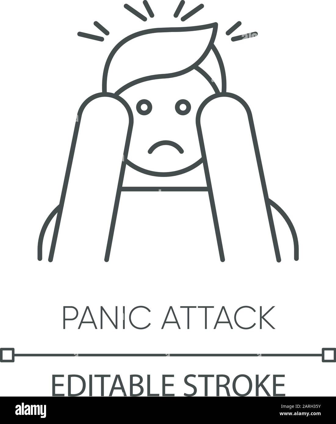 Panic attack linear icon. Anxiety and depression. Paranoia. Person