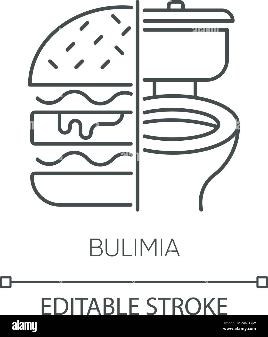 Bulimia linear icon. Eating disorder. Unhealthy hunger. Binge eating from stress. Mental disorder. Thin line illustration. Contour symbol. Vector isol Stock Vector