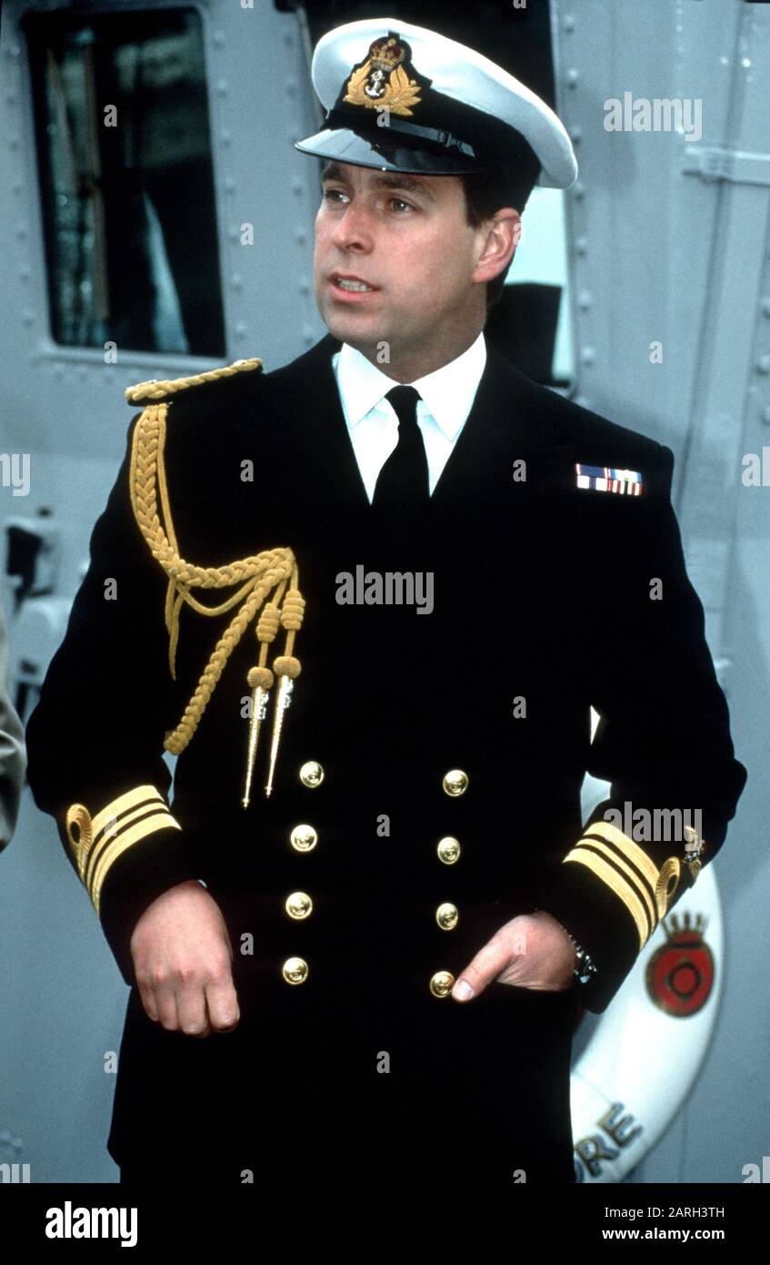 HRH Prince Andrew takes command of HMS Cottesmore, Rosyth, Scotland April 1993 Stock Photo