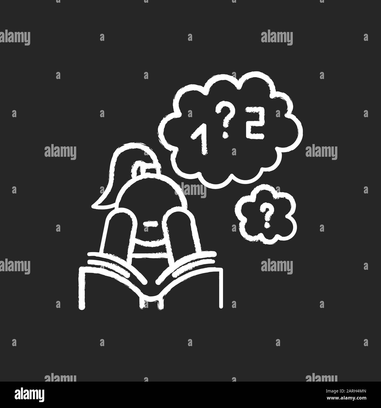 Poor concentration chalk icon. Math problem solving. Algebra studying. Wandering focus. Boring read. Attention deficit. Low motivation. Girl with ADHD Stock Vector