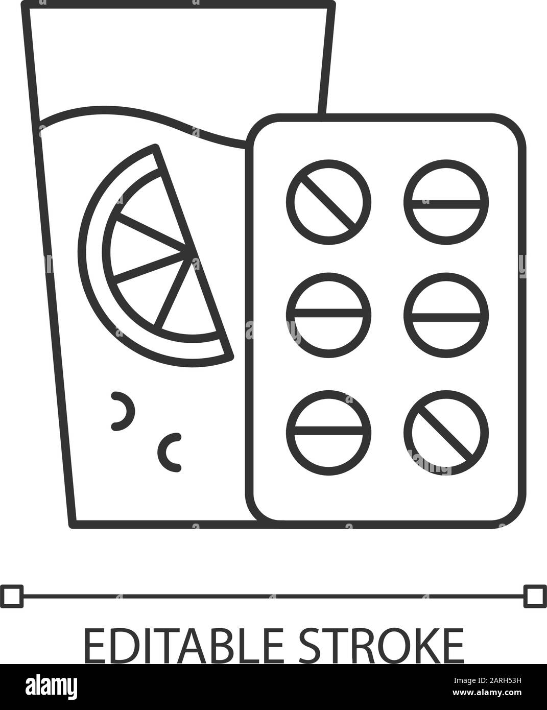 Vitamin intake linear icon. Orange juice. Diet supplement. Citrus drink