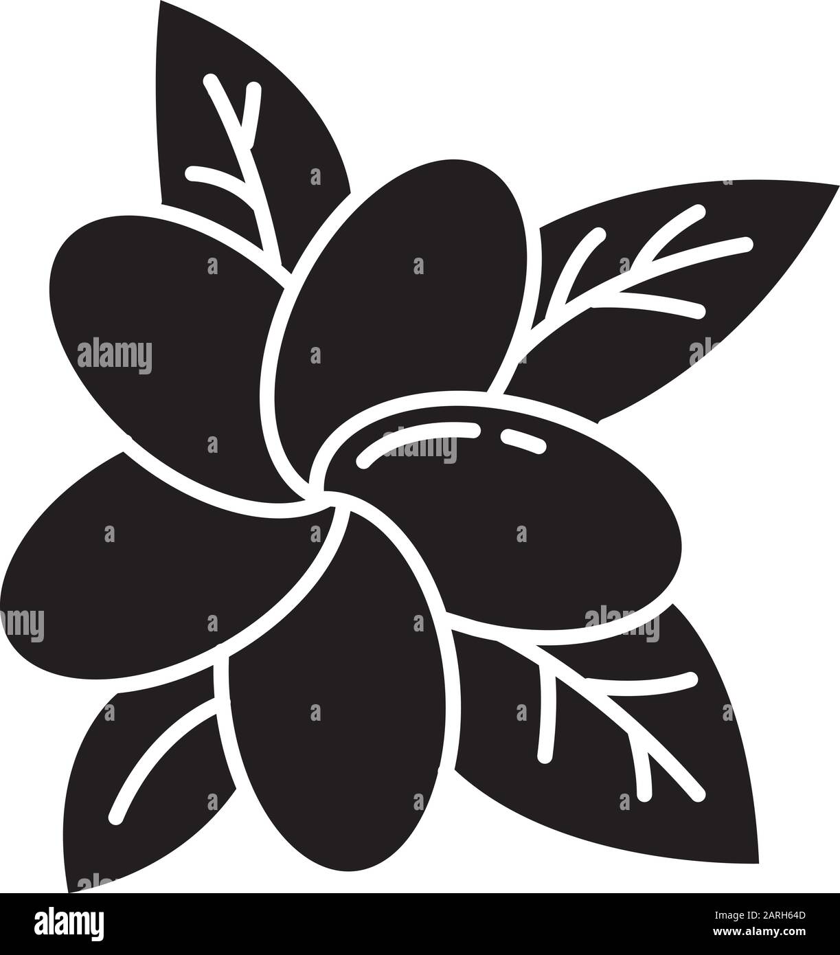 Plumeria Glyph Icon Exotic Region Flowers Flora Of Indonesian Islands Small Tropical Plants Blossom Of Frangipani With Leaves Silhouette Symbol Stock Vector Image Art Alamy
