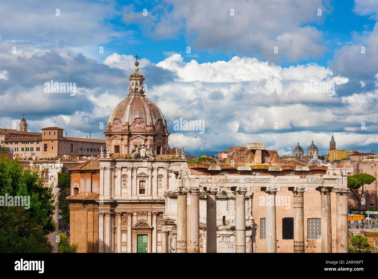 View of Rome historic center skyline from Capitoline Hill, with ancient ...