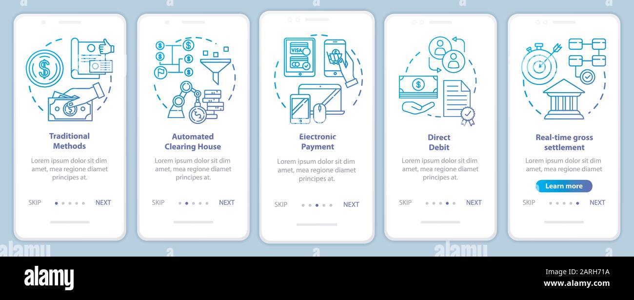 Payment systems onboarding mobile app page screen vector template ...