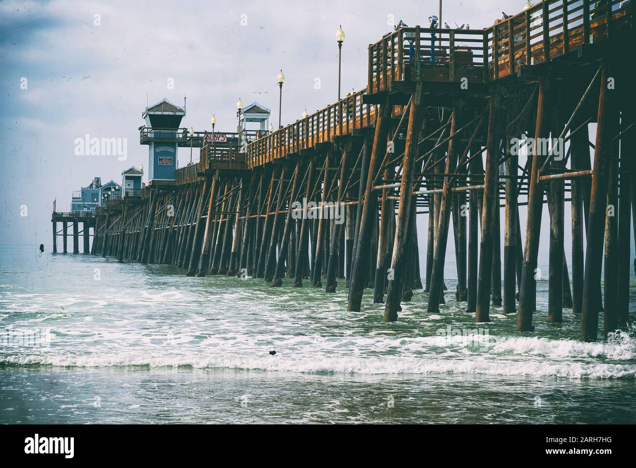 Oceanside California USA. Historic Oceanside Pier, Oceanside, San Diego County, California,Vintage look Stock Photo