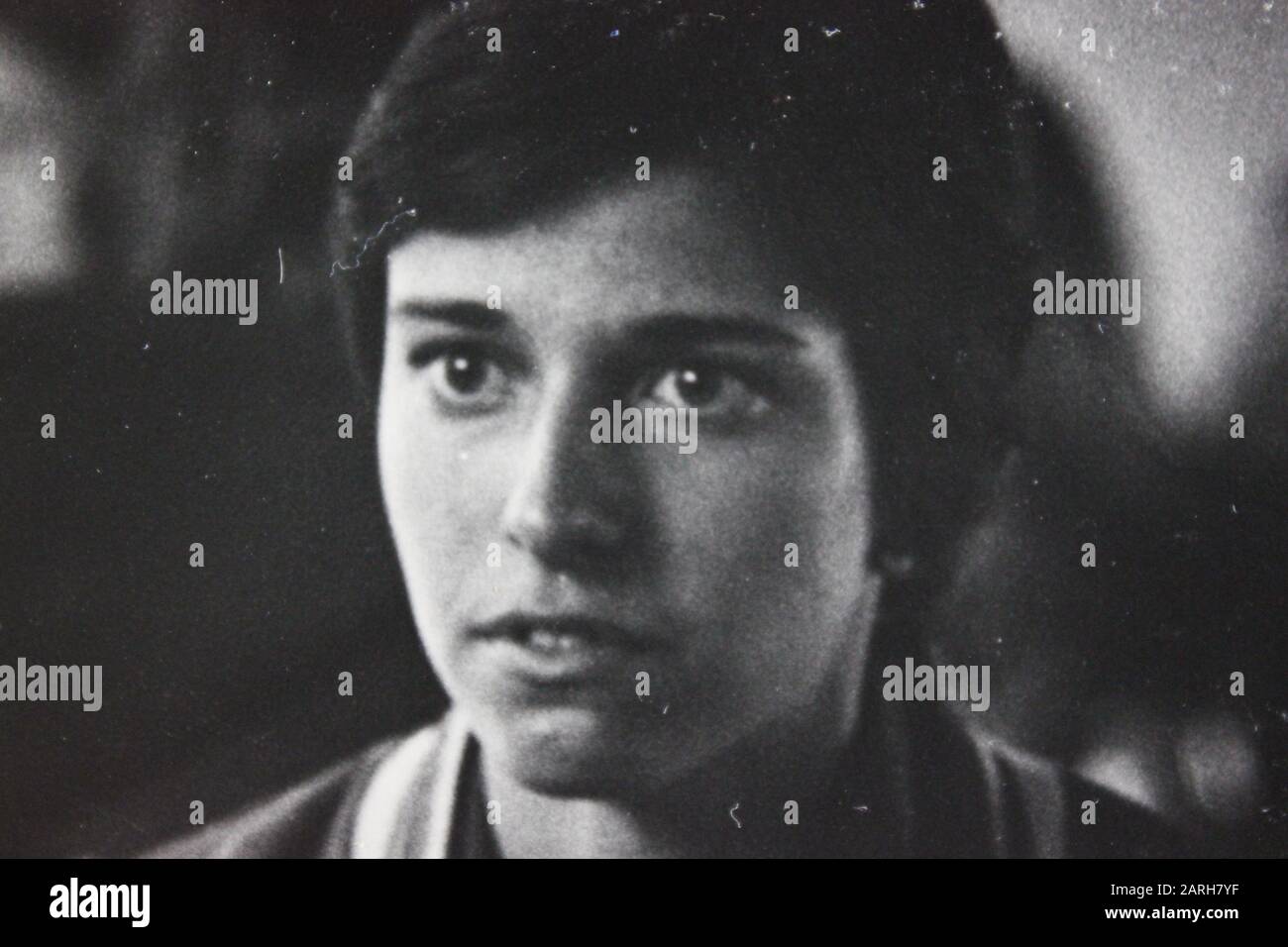Fine seventies black and white vintage photography of a young woman