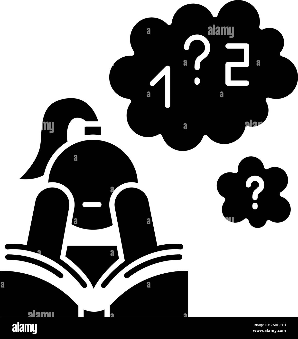 Poor concentration glyph icon. Math problem solving. Algebra studying. Wandering focus. Boring read. Attention deficit. Silhouette symbol. Negative sp Stock Vector