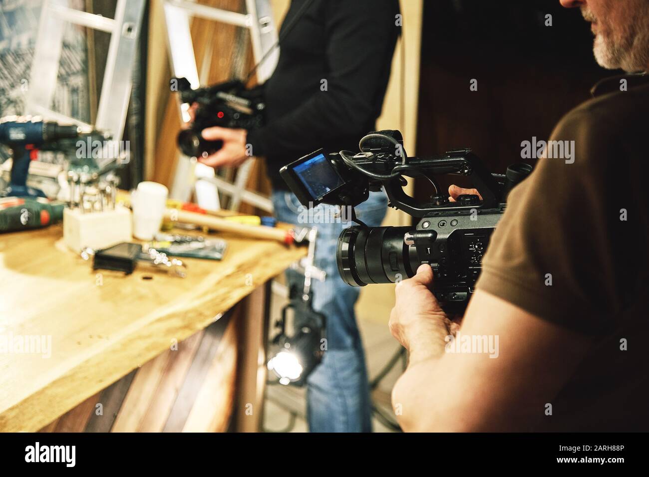 The Team Of The Director Videodeoperators And Actors Works On The