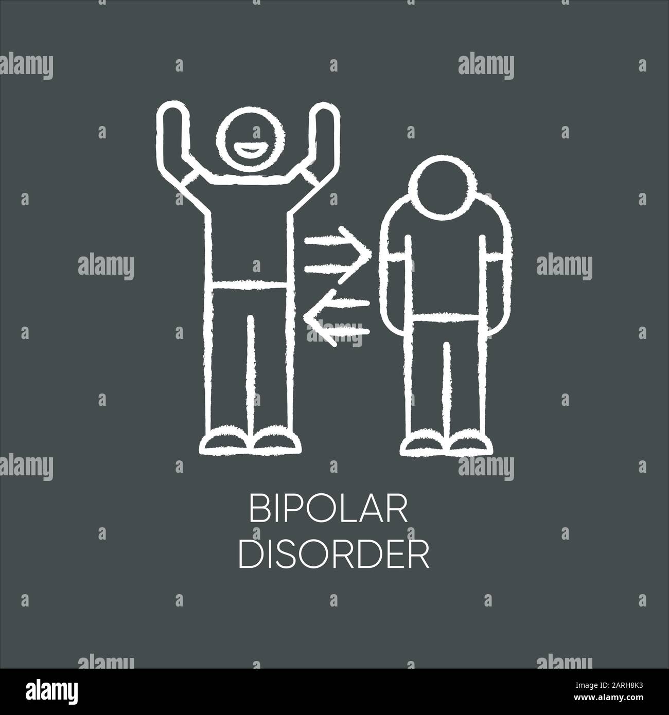 Bipolar disorder chalk icon. Manic and depressive episodes. Split personality. Mood change. Sad and happy. Emotional swing. Mental health issues. Isol Stock Vector