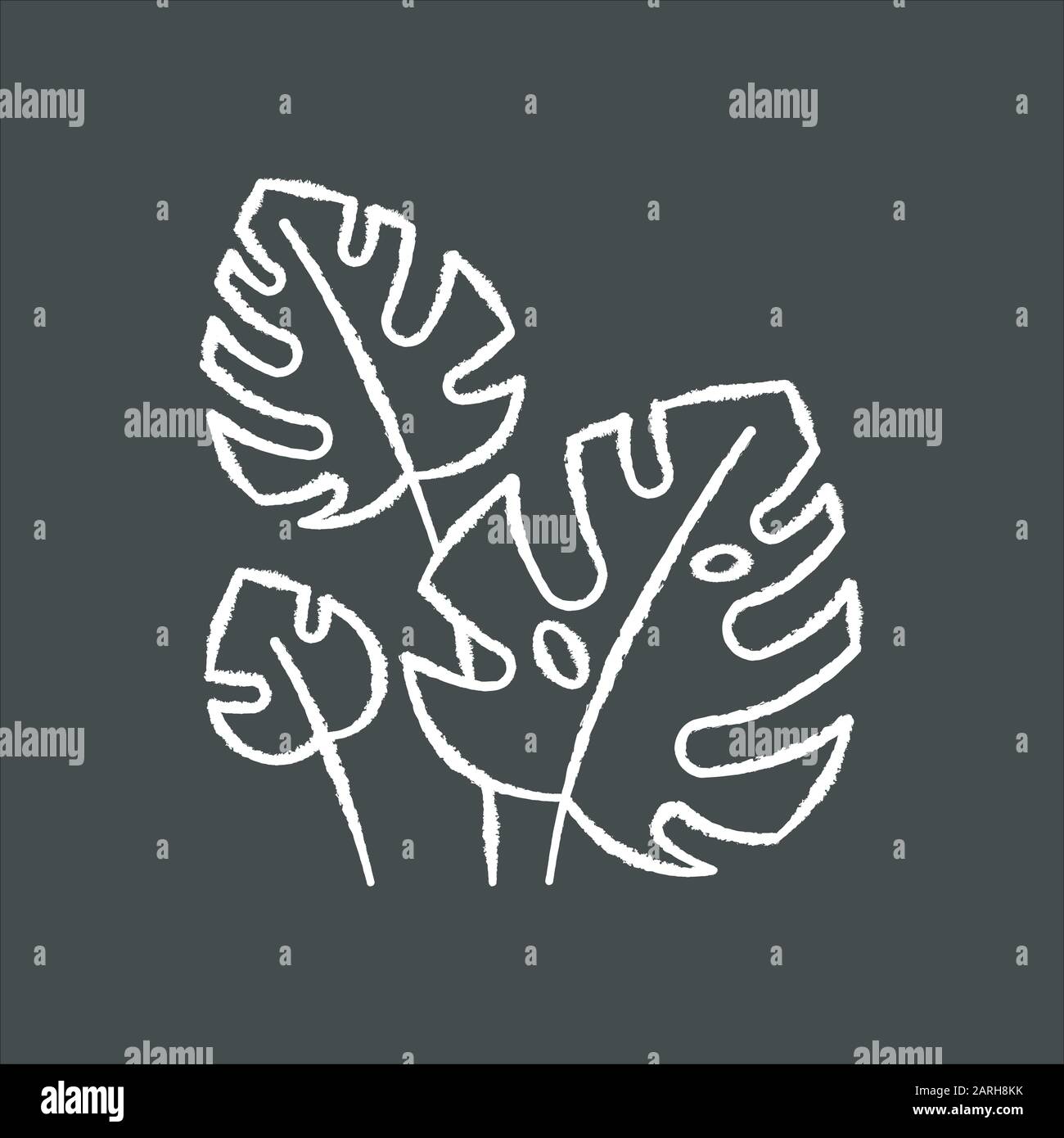 Monstera leaves chalk icon. Evergreen tropical forest vines. Swiss cheese plant. Discovering Bali nature. Indonesian exotic plants. Exploring jungles Stock Vector