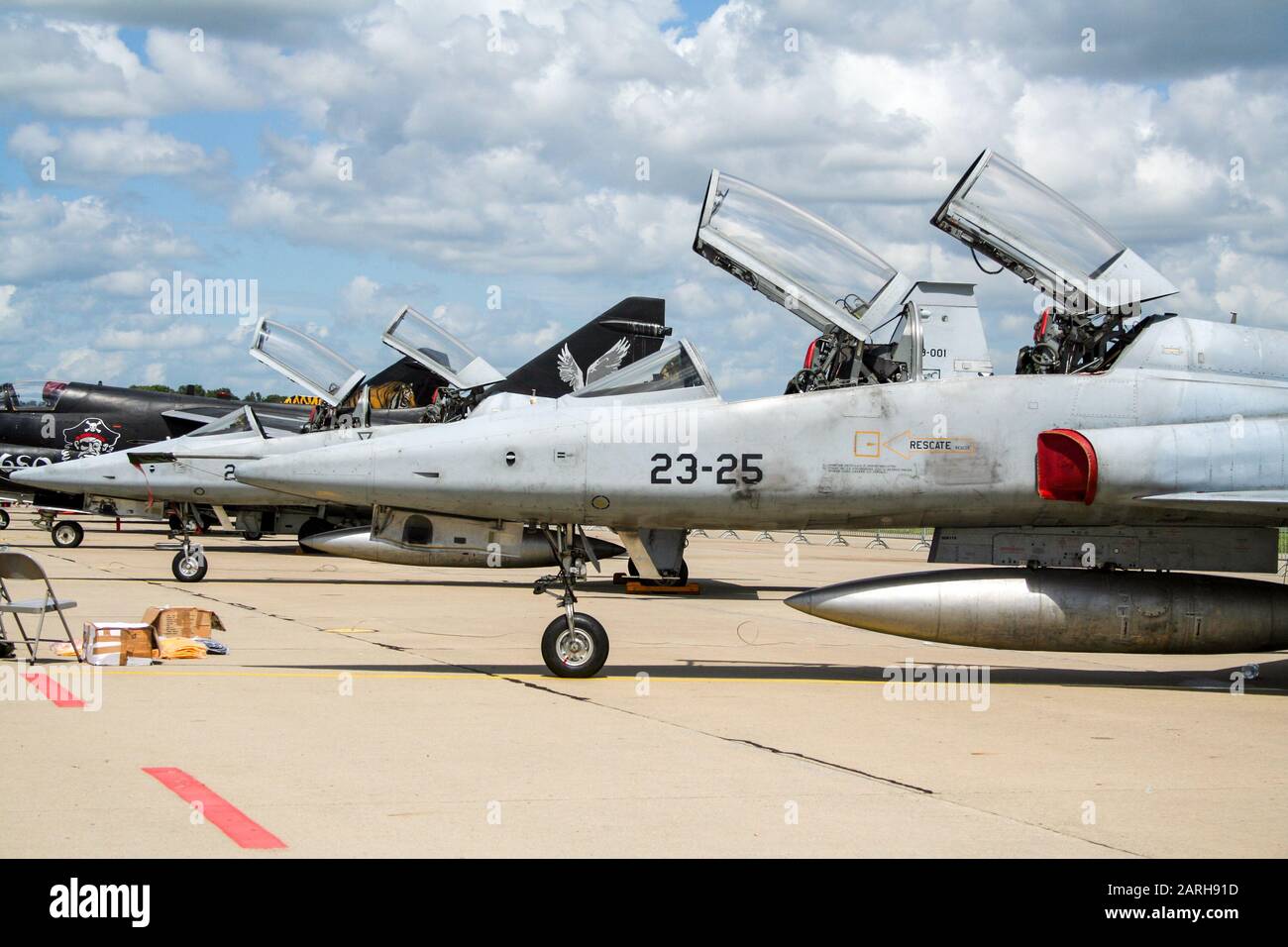 FLORENNES, BELGIUM - JUL 6, 2008: Spanish Air Force F-5 Tiger fighter jet planeon the tarmac of Florennes airbase Stock Photo