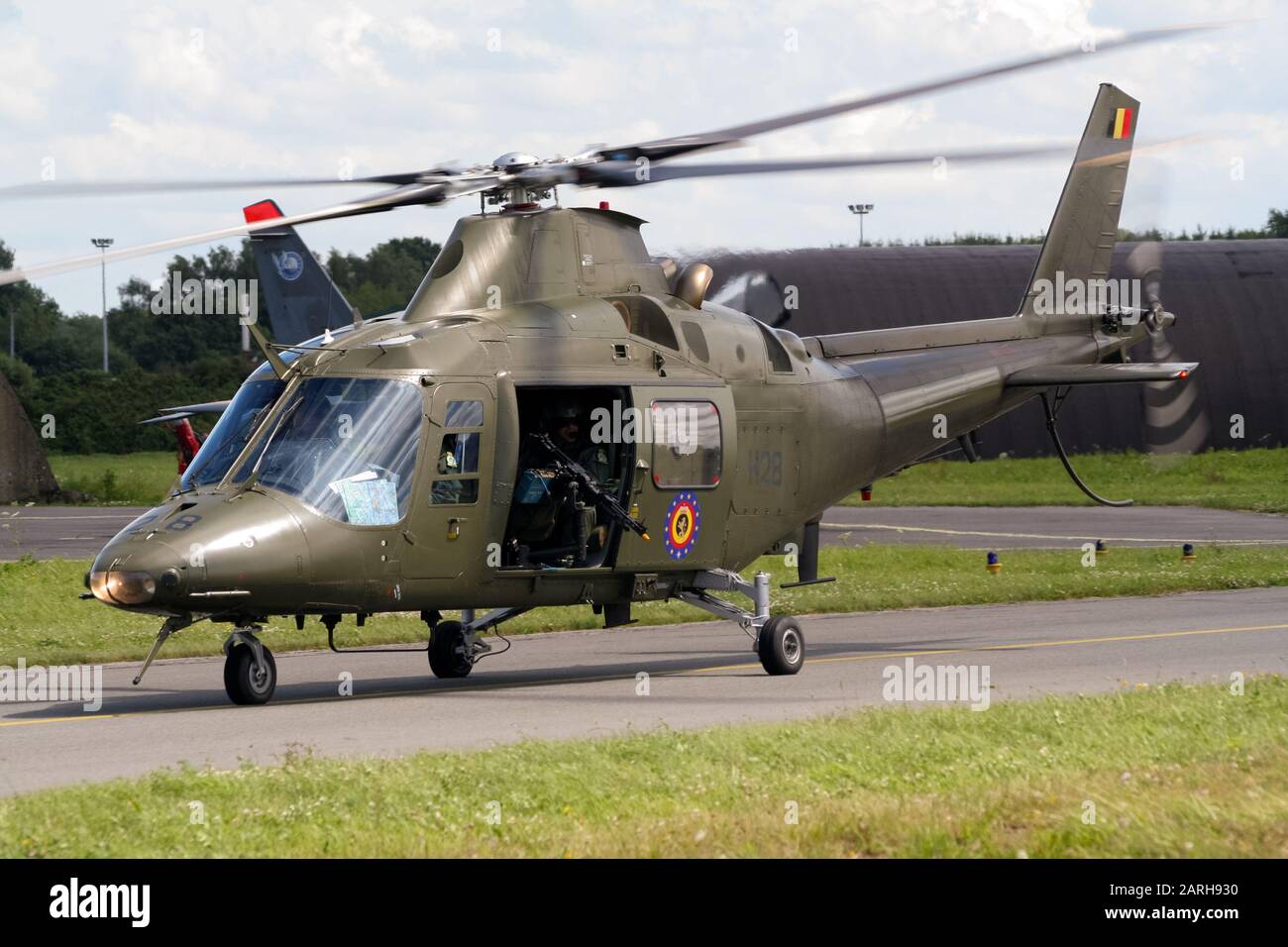 FLORENNES, BELGIUM - JUL 6, 2008: Belgian Army Agusta A109 helicopter taxiing on Florennes airbase. Stock Photo