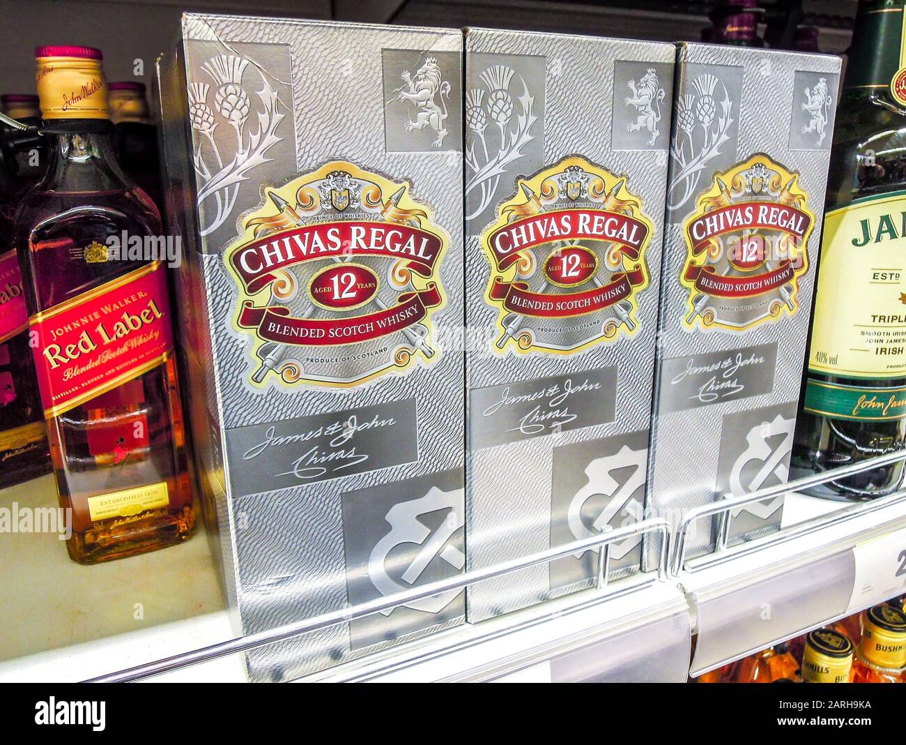 Samara, Russia - January 25, 2020: Chivas Regal blended scotch whiskey  ready for sale on the shelf in superstore. Various bottled alcoholic  beverages Stock Photo - Alamy