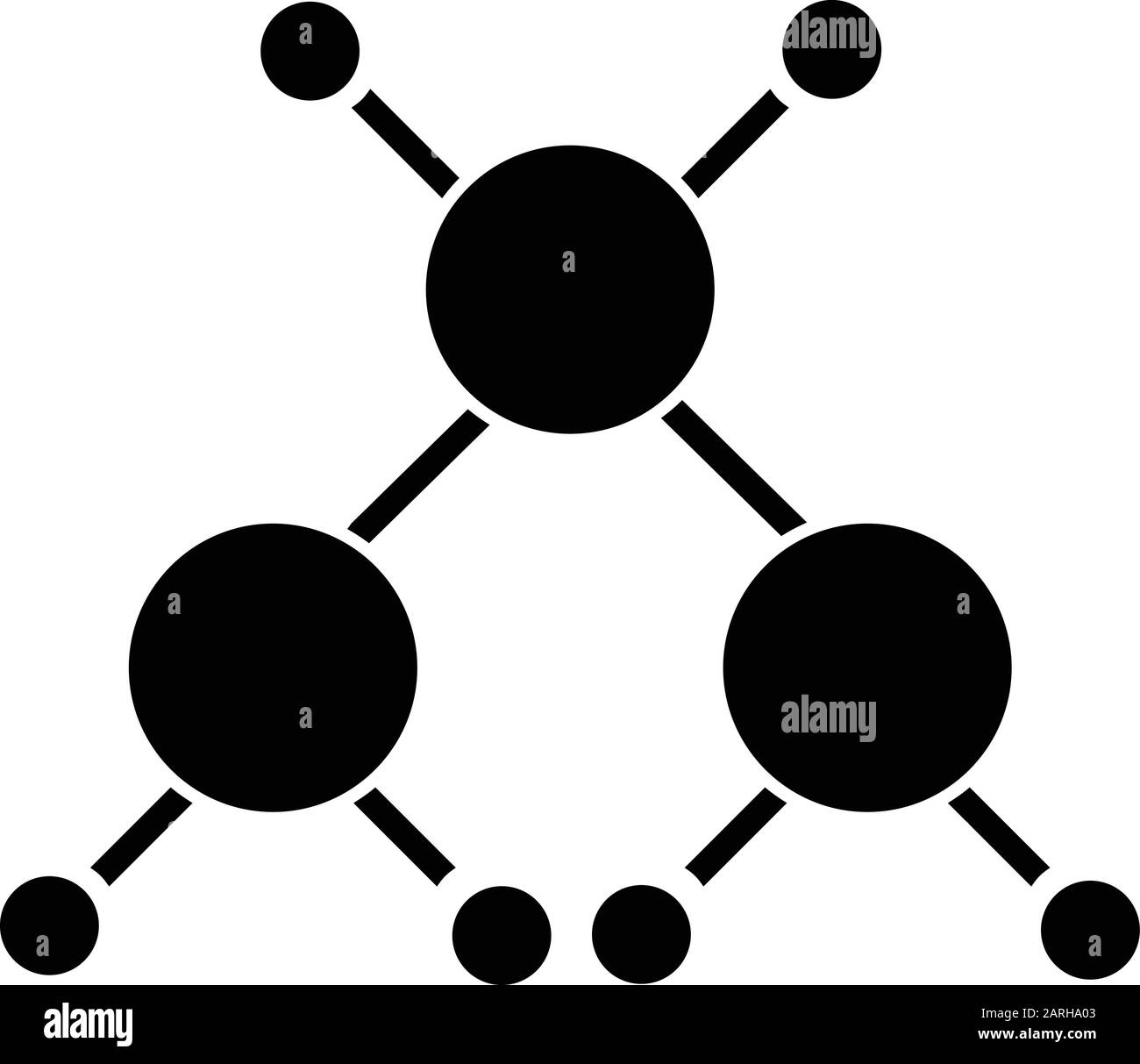 Molecule glyph icon. Crystal structure. Molecular ball and stick model. Organic chemistry elements. Scientific atom modeling. Silhouette symbol. Negat Stock Vector