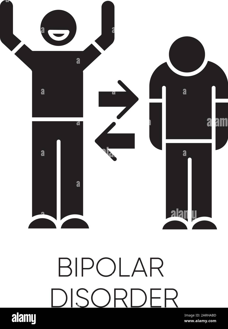 Bipolar disorder glyph icon. Manic and depressive episodes. Split personality. Sad and happy. Emotional swing. Mental health issues. Silhouette symbol Stock Vector