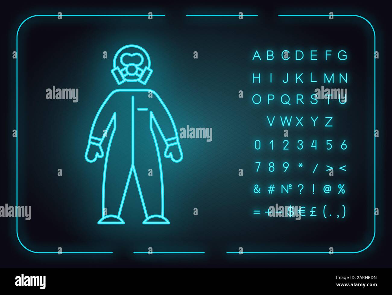 Protective suit neon light icon. Chemical industries. Biohazard ...