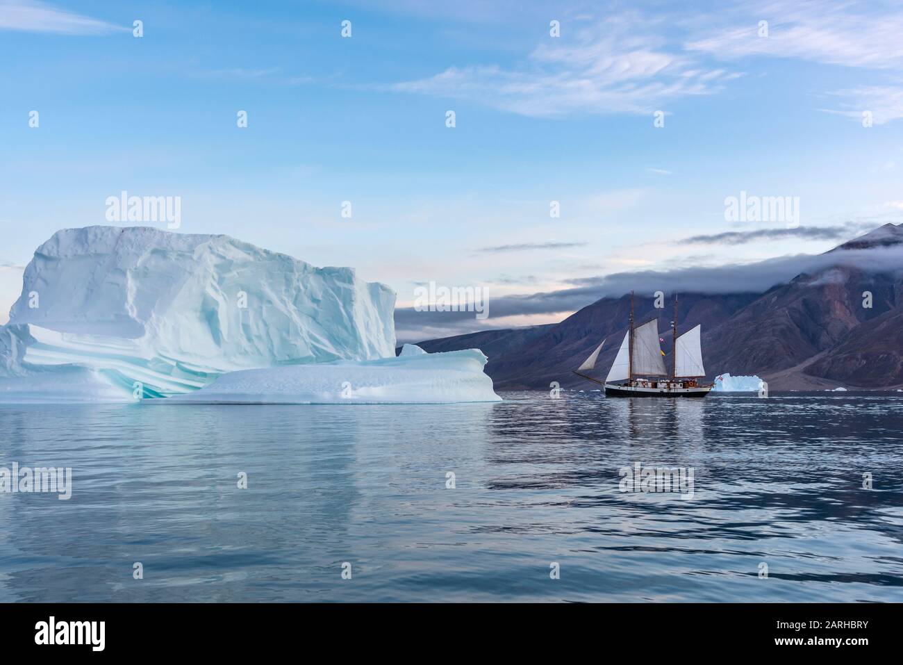 The sailing ship "Donna Wood" in Scoresby Sound, east Greenland Stock Photo