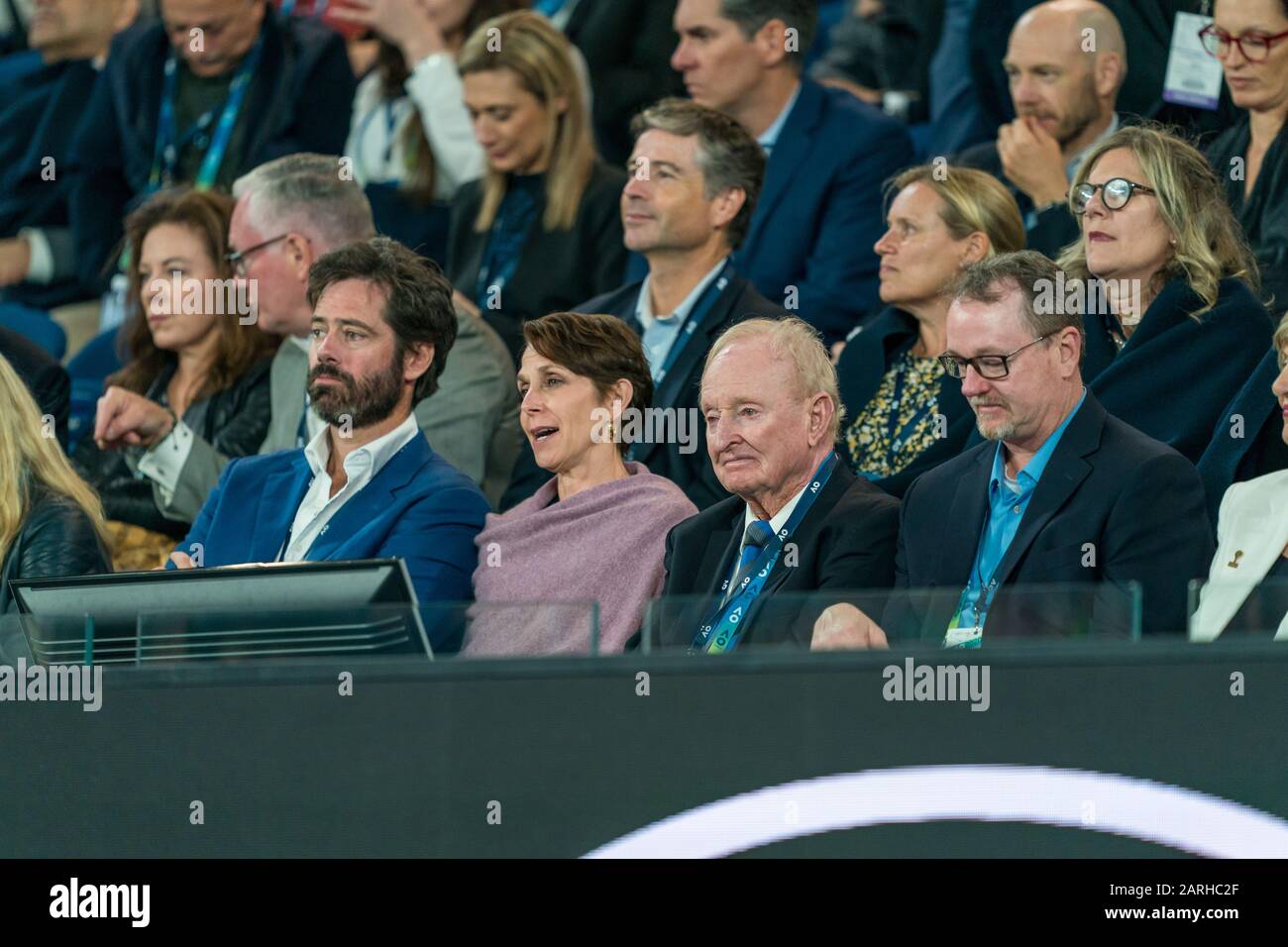 Rod Laver at the 2020 Australian Open Tennis Championship Day 9 Match at Melbourne Park Tennis Centre, Melbourne, Australia. 28th Jan, 2020. ( Credit: Andy Cheung/ArcK Images/arckimages.com/UK Tennis Magazine/International Sports Fotos) Credit: Roger Parker/Alamy Live News Stock Photo