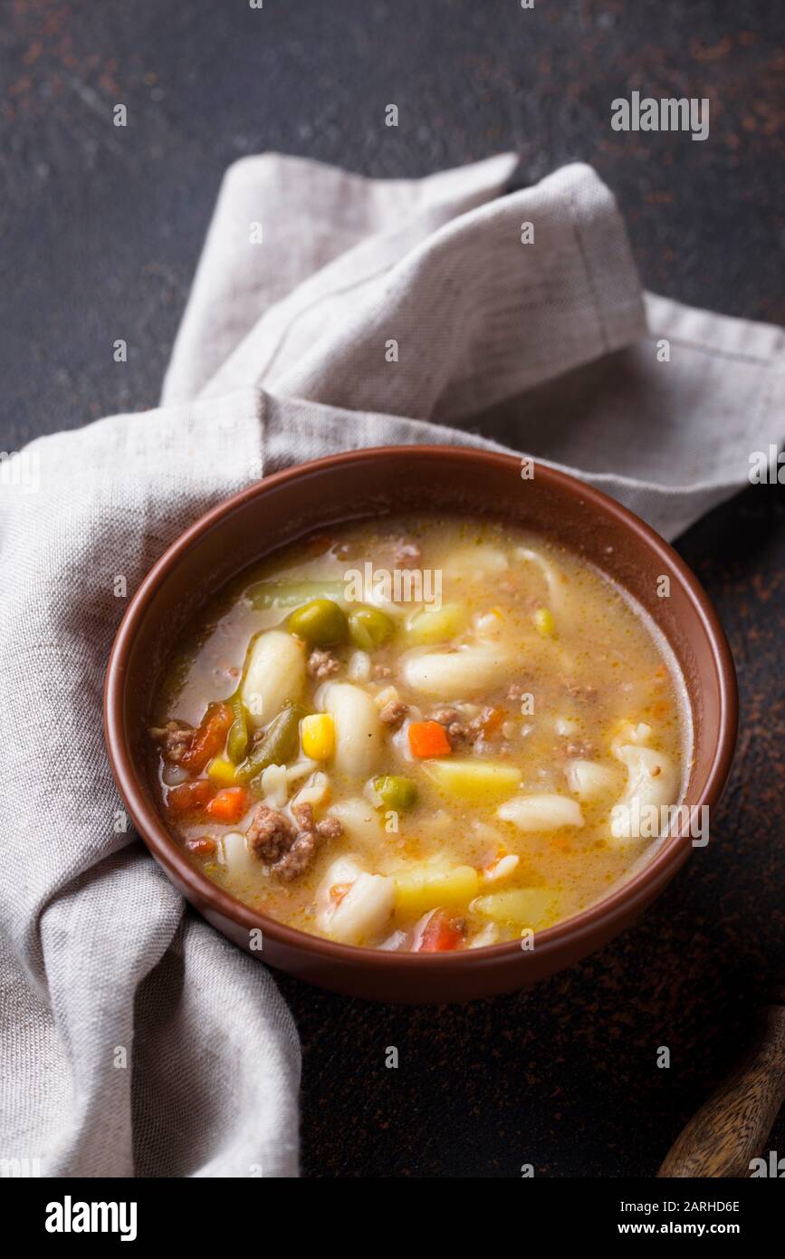 Soup with vegetable and minced meat Stock Photo Alamy