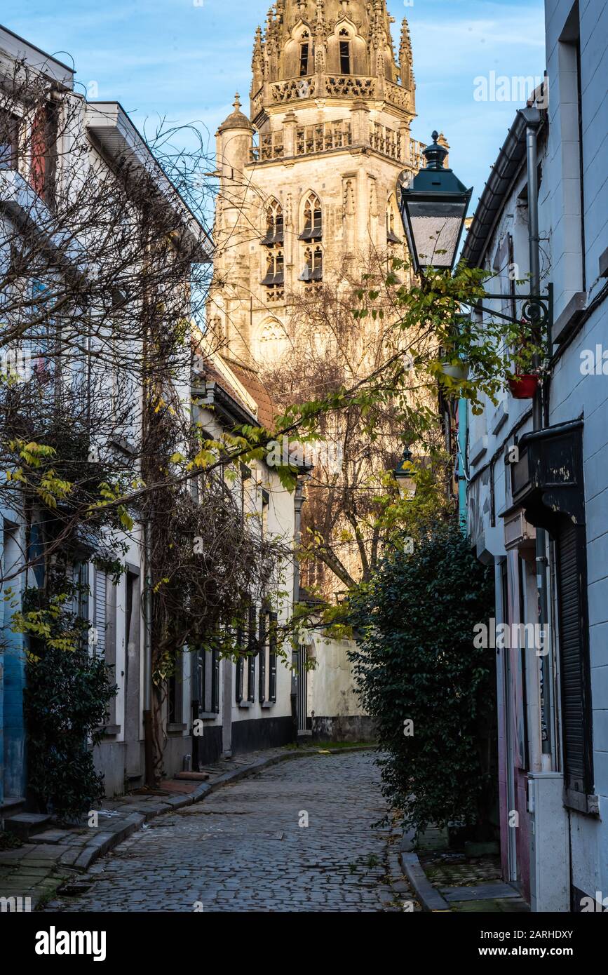 Anderlecht, Brussels Capital Region / Belgium - 10 30 2019: Idyllic view  over the medieval Rue Porselein Stock Photo - Alamy