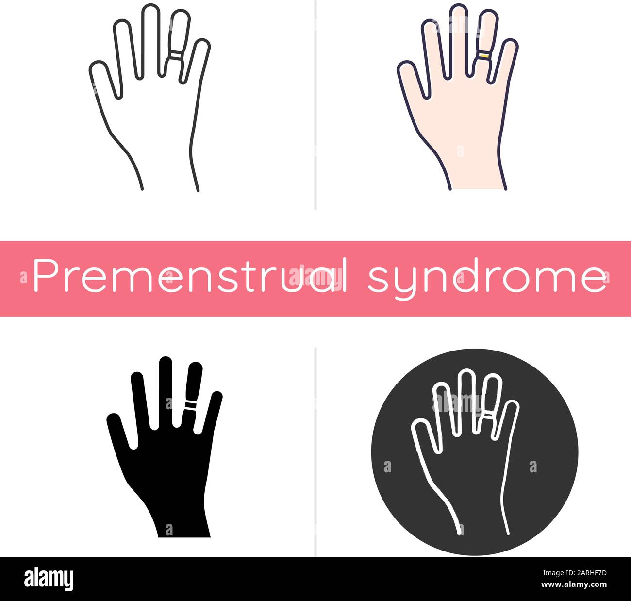Swelling icon. Weight gain. Swollen finger. Bloating on arm. Hand