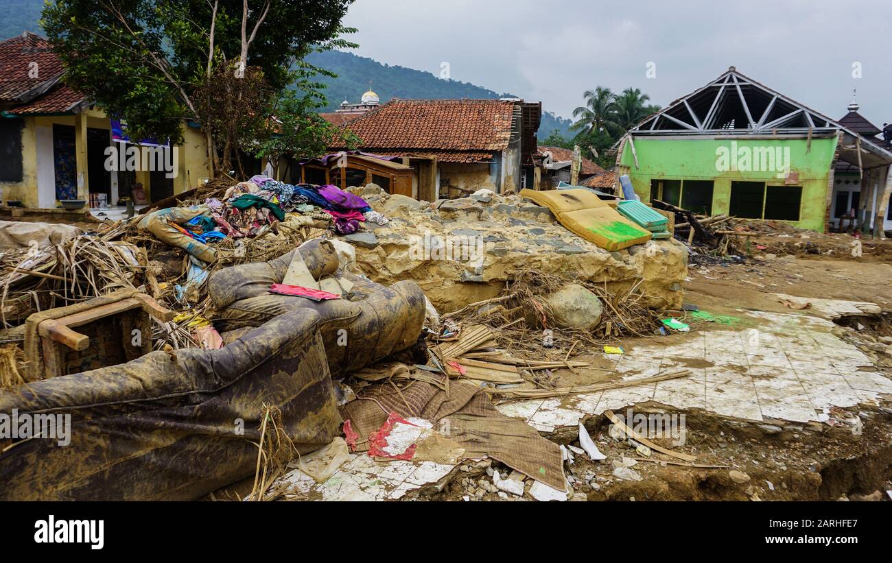LEBAK, BANTEN - JANUARI 23, 2020: Flash floods hit Lebak district in Banten Province, Indonesia at the beginning of the new year on January 1, 2020 Stock Photo